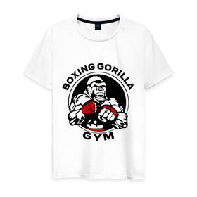 Мужская футболка хлопок с принтом Boxing gorilla gym в Екатеринбурге, 100% хлопок | прямой крой, круглый вырез горловины, длина до линии бедер, слегка спущенное плечо. | боец | бокс | боксер | горила | горилла | кулаки | обезьяна | спорт | спортсменам