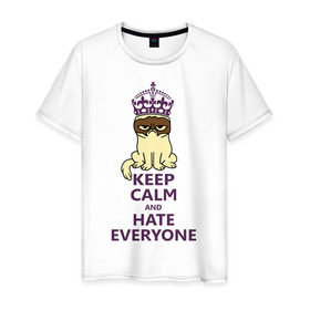 Мужская футболка хлопок с принтом Keep calm and hate everyone в Екатеринбурге, 100% хлопок | прямой крой, круглый вырез горловины, длина до линии бедер, слегка спущенное плечо. | grumpy cat | грампи кэт | грустный кот | котик | котяра | ненавидеть всех | угрюмый кот