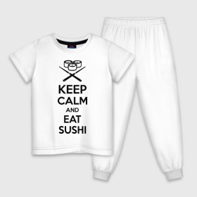 Детская пижама хлопок с принтом Keep calm and eat sushi в Екатеринбурге, 100% хлопок |  брюки и футболка прямого кроя, без карманов, на брюках мягкая резинка на поясе и по низу штанин
 | keep calm and eat sushi | sushi | палочки | палочки для суши | роллы | ролы | суши