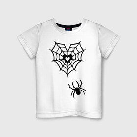 Детская футболка хлопок с принтом Сердце в паутине в Екатеринбурге, 100% хлопок | круглый вырез горловины, полуприлегающий силуэт, длина до линии бедер | паук | паутина | паучок | сердце