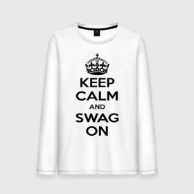 Мужской лонгслив хлопок с принтом Keep calm and swag on в Екатеринбурге, 100% хлопок |  | keep calm | keep calm and swag on | swag | английская корона | корона