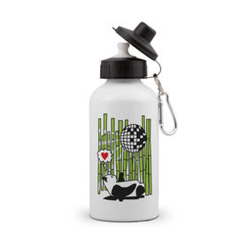 Бутылка спортивная с принтом Disco love panda в Екатеринбурге, металл | емкость — 500 мл, в комплекте две пластиковые крышки и карабин для крепления | панда