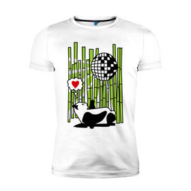 Мужская футболка премиум с принтом Disco love panda в Екатеринбурге, 92% хлопок, 8% лайкра | приталенный силуэт, круглый вырез ворота, длина до линии бедра, короткий рукав | панда