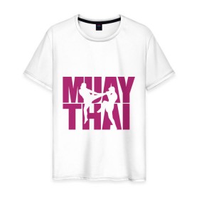 Мужская футболка хлопок с принтом Muay thai в Екатеринбурге, 100% хлопок | прямой крой, круглый вырез горловины, длина до линии бедер, слегка спущенное плечо. | муай тай