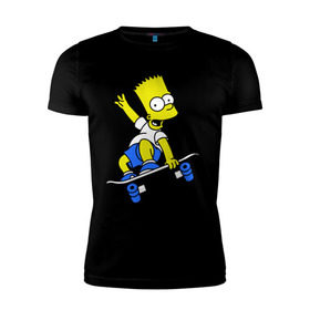 Мужская футболка премиум с принтом Барт на скейте в Екатеринбурге, 92% хлопок, 8% лайкра | приталенный силуэт, круглый вырез ворота, длина до линии бедра, короткий рукав | simpsons | барт симпсон | мультфильмы | симпсоны