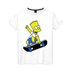 Женская футболка хлопок с принтом Барт на скейте в Екатеринбурге, 100% хлопок | прямой крой, круглый вырез горловины, длина до линии бедер, слегка спущенное плечо | simpsons | барт симпсон | мультфильмы | симпсоны