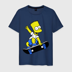 Мужская футболка хлопок с принтом Барт на скейте в Екатеринбурге, 100% хлопок | прямой крой, круглый вырез горловины, длина до линии бедер, слегка спущенное плечо. | simpsons | барт симпсон | мультфильмы | симпсоны