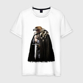 Мужская футболка хлопок с принтом Eagle is coming в Екатеринбурге, 100% хлопок | прямой крой, круглый вырез горловины, длина до линии бедер, слегка спущенное плечо. | eagle | орел | тело человека голова животного | человек с головой животного | человек с головой орла