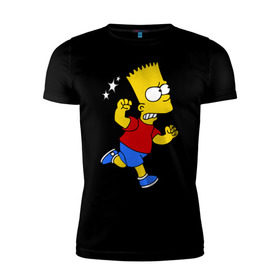 Мужская футболка премиум с принтом Барт бой без правил в Екатеринбурге, 92% хлопок, 8% лайкра | приталенный силуэт, круглый вырез ворота, длина до линии бедра, короткий рукав | bart simpson | simpsons | барт симпсон | драка | симпсоны
