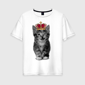 Женская футболка хлопок Oversize с принтом Meow kitten в Екатеринбурге, 100% хлопок | свободный крой, круглый ворот, спущенный рукав, длина до линии бедер
 | kitten | meow | meow kitten | киса | кот | котик | котэ | котяра | кошка | прикольный кот