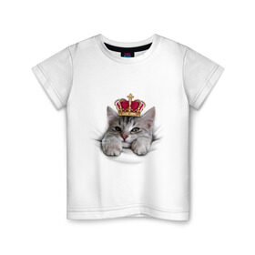 Детская футболка хлопок с принтом Pretty kitten в Екатеринбурге, 100% хлопок | круглый вырез горловины, полуприлегающий силуэт, длина до линии бедер | kitten | meow | meow kitten | киса | корона | корона на голове кота | кот | кот с короной | котик | котэ | котяра | кошка | прикольный кот