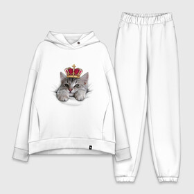 Женский костюм хлопок Oversize с принтом Pretty kitten в Екатеринбурге,  |  | kitten | meow | meow kitten | киса | корона | корона на голове кота | кот | кот с короной | котик | котэ | котяра | кошка | прикольный кот