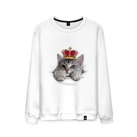 Мужской свитшот хлопок с принтом Pretty kitten в Екатеринбурге, 100% хлопок |  | kitten | meow | meow kitten | киса | корона | корона на голове кота | кот | кот с короной | котик | котэ | котяра | кошка | прикольный кот