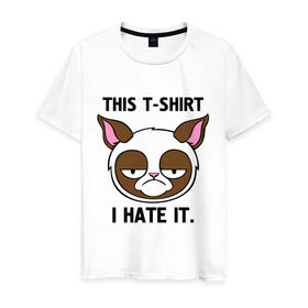 Мужская футболка хлопок с принтом This t-shirt i hate it. (Я ненавижу эту футболку) в Екатеринбурге, 100% хлопок | прямой крой, круглый вырез горловины, длина до линии бедер, слегка спущенное плечо. | интернет кот | коты | кошки | угрюмый кот