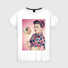 Женская футболка хлопок с принтом Леденец в Екатеринбурге, 100% хлопок | прямой крой, круглый вырез горловины, длина до линии бедер, слегка спущенное плечо | 