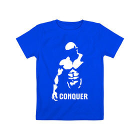 Детская футболка хлопок с принтом Conquer в Екатеринбурге, 100% хлопок | круглый вырез горловины, полуприлегающий силуэт, длина до линии бедер | bodybuilding | conquer | power | бодибилдинг | сила | силовой спорт | силовой экстрим | спорт