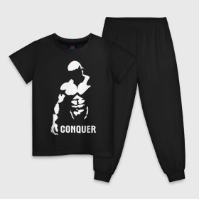 Детская пижама хлопок с принтом Conquer в Екатеринбурге, 100% хлопок |  брюки и футболка прямого кроя, без карманов, на брюках мягкая резинка на поясе и по низу штанин
 | bodybuilding | conquer | power | бодибилдинг | сила | силовой спорт | силовой экстрим | спорт