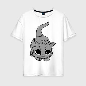 Женская футболка хлопок Oversize с принтом Котенок в Екатеринбурге, 100% хлопок | свободный крой, круглый ворот, спущенный рукав, длина до линии бедер
 | домашние животные | кот | коты | кошка | кошки