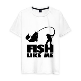 Мужская футболка хлопок с принтом Fish like me. в Екатеринбурге, 100% хлопок | прямой крой, круглый вырез горловины, длина до линии бедер, слегка спущенное плечо. | для рыбаков | рыба меня любит | рыбакам | рыбалка