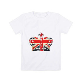 Детская футболка хлопок с принтом Корона, флаг Британии в Екатеринбурге, 100% хлопок | круглый вырез горловины, полуприлегающий силуэт, длина до линии бедер | британия | королевская корона | корона | корона с британским флагом | флаг британии