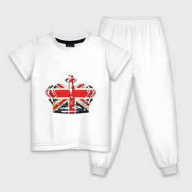 Детская пижама хлопок с принтом Корона, флаг Британии в Екатеринбурге, 100% хлопок |  брюки и футболка прямого кроя, без карманов, на брюках мягкая резинка на поясе и по низу штанин
 | британия | королевская корона | корона | корона с британским флагом | флаг британии
