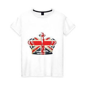 Женская футболка хлопок с принтом Корона, флаг Британии в Екатеринбурге, 100% хлопок | прямой крой, круглый вырез горловины, длина до линии бедер, слегка спущенное плечо | британия | королевская корона | корона | корона с британским флагом | флаг британии