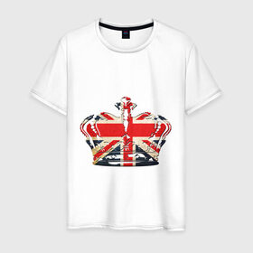 Мужская футболка хлопок с принтом Корона, флаг Британии в Екатеринбурге, 100% хлопок | прямой крой, круглый вырез горловины, длина до линии бедер, слегка спущенное плечо. | британия | королевская корона | корона | корона с британским флагом | флаг британии