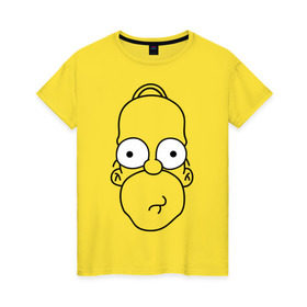 Женская футболка хлопок с принтом Гомер лицо в Екатеринбурге, 100% хлопок | прямой крой, круглый вырез горловины, длина до линии бедер, слегка спущенное плечо | гомер