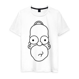 Мужская футболка хлопок с принтом Гомер лицо в Екатеринбурге, 100% хлопок | прямой крой, круглый вырез горловины, длина до линии бедер, слегка спущенное плечо. | гомер