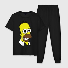Мужская пижама хлопок с принтом Гомер с расширенными зрачками в Екатеринбурге, 100% хлопок | брюки и футболка прямого кроя, без карманов, на брюках мягкая резинка на поясе и по низу штанин
 | гомер