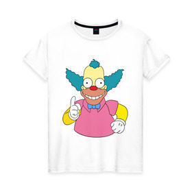 Женская футболка хлопок с принтом Клоун красти в Екатеринбурге, 100% хлопок | прямой крой, круглый вырез горловины, длина до линии бедер, слегка спущенное плечо | simpsons | клоун | мультики | мультфильмы | симпсоны