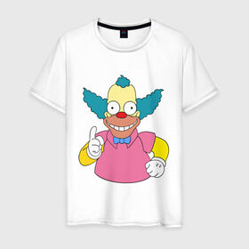 Мужская футболка хлопок с принтом Клоун красти в Екатеринбурге, 100% хлопок | прямой крой, круглый вырез горловины, длина до линии бедер, слегка спущенное плечо. | simpsons | клоун | мультики | мультфильмы | симпсоны