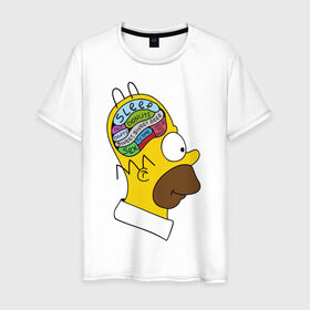 Мужская футболка хлопок с принтом Мозг Гомера в Екатеринбурге, 100% хлопок | прямой крой, круглый вырез горловины, длина до линии бедер, слегка спущенное плечо. | гомер