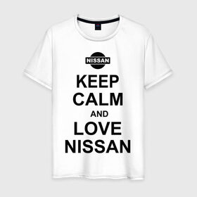 Мужская футболка хлопок с принтом Keep calm and love nissan в Екатеринбурге, 100% хлопок | прямой крой, круглый вырез горловины, длина до линии бедер, слегка спущенное плечо. | автомобили | машины | сохраняй спокойствие и люби ниссан | тачки