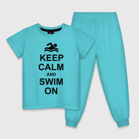 Детская пижама хлопок с принтом Keep calm and swim on. в Екатеринбурге, 100% хлопок |  брюки и футболка прямого кроя, без карманов, на брюках мягкая резинка на поясе и по низу штанин
 | keep calm | keep calm and swim on | плавание | пловец