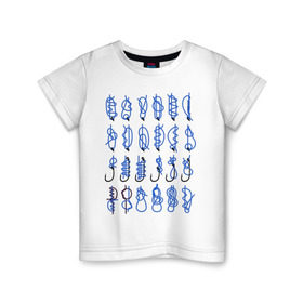 Детская футболка хлопок с принтом Рыбацкие узлы в Екатеринбурге, 100% хлопок | круглый вырез горловины, полуприлегающий силуэт, длина до линии бедер | для рыбака | морские узлы | подарок рыбаку | рыбаку | рыбалка | узлы