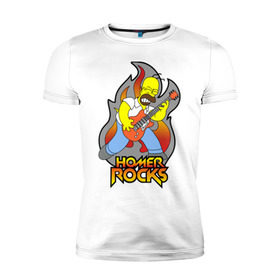 Мужская футболка премиум с принтом Homer Rocks в Екатеринбурге, 92% хлопок, 8% лайкра | приталенный силуэт, круглый вырез ворота, длина до линии бедра, короткий рукав | Тематика изображения на принте: гомер