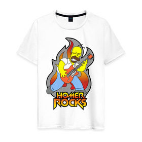 Мужская футболка хлопок с принтом Homer Rocks в Екатеринбурге, 100% хлопок | прямой крой, круглый вырез горловины, длина до линии бедер, слегка спущенное плечо. | гомер