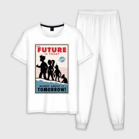 Мужская пижама хлопок с принтом Futurama poster в Екатеринбурге, 100% хлопок | брюки и футболка прямого кроя, без карманов, на брюках мягкая резинка на поясе и по низу штанин
 | futurama | future is today | бендер | лила | постер футурамы | фрай | футурама