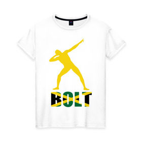 Женская футболка хлопок с принтом Усейн Болт в Екатеринбурге, 100% хлопок | прямой крой, круглый вырез горловины, длина до линии бедер, слегка спущенное плечо | бегун | легкая атлетика | легкоатлет | спорт | спортсмен