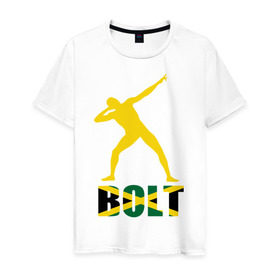 Мужская футболка хлопок с принтом Усейн Болт в Екатеринбурге, 100% хлопок | прямой крой, круглый вырез горловины, длина до линии бедер, слегка спущенное плечо. | бегун | легкая атлетика | легкоатлет | спорт | спортсмен