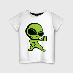 Детская футболка хлопок с принтом Пришелец в Екатеринбурге, 100% хлопок | круглый вырез горловины, полуприлегающий силуэт, длина до линии бедер | зеленый человечек | инопланетянин