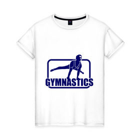 Женская футболка хлопок с принтом Gimnastic (Гимнастика) в Екатеринбурге, 100% хлопок | прямой крой, круглый вырез горловины, длина до линии бедер, слегка спущенное плечо | sport | брусья | гимнаст | снаряд | спортсмен | тренировка | упражнения