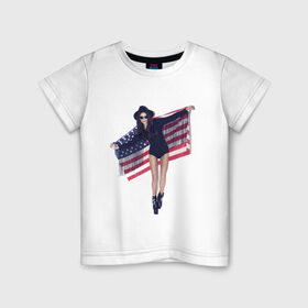 Детская футболка хлопок с принтом American girl в Екатеринбурге, 100% хлопок | круглый вырез горловины, полуприлегающий силуэт, длина до линии бедер | Тематика изображения на принте: swag | usa | америка | американский флаг | девушка | сша