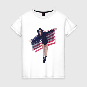 Женская футболка хлопок с принтом American girl в Екатеринбурге, 100% хлопок | прямой крой, круглый вырез горловины, длина до линии бедер, слегка спущенное плечо | swag | usa | америка | американский флаг | девушка | сша