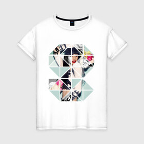 Женская футболка хлопок с принтом Geometric photo в Екатеринбурге, 100% хлопок | прямой крой, круглый вырез горловины, длина до линии бедер, слегка спущенное плечо | geometric | геометрик | девушка в геометрий | девушка с цветами
