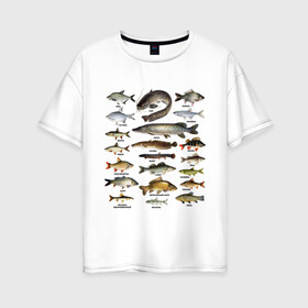 Женская футболка хлопок Oversize с принтом Популярные виды рыб в Екатеринбурге, 100% хлопок | свободный крой, круглый ворот, спущенный рукав, длина до линии бедер
 | рыба | рыбалка | рыбачить | туризм | туристические | туристу | улов