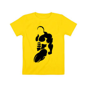 Детская футболка хлопок с принтом Бодибилдер (Культурист). в Екатеринбурге, 100% хлопок | круглый вырез горловины, полуприлегающий силуэт, длина до линии бедер | bodybuilding | power | sport | мощь | мускулы | мышцы | сила | спорт