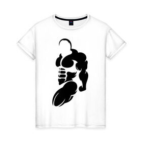 Женская футболка хлопок с принтом Бодибилдер (Культурист). в Екатеринбурге, 100% хлопок | прямой крой, круглый вырез горловины, длина до линии бедер, слегка спущенное плечо | bodybuilding | power | sport | мощь | мускулы | мышцы | сила | спорт