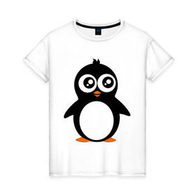 Женская футболка хлопок с принтом Милый пингвин. в Екатеринбурге, 100% хлопок | прямой крой, круглый вырез горловины, длина до линии бедер, слегка спущенное плечо | животные | милые создания | пингвинчик